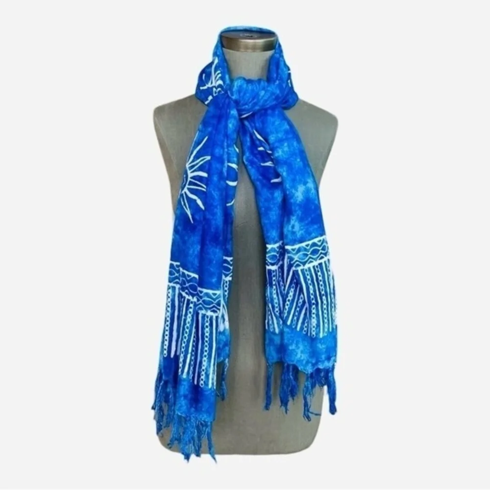 Hawaiian Tropical Blue White Sun Sarong 68